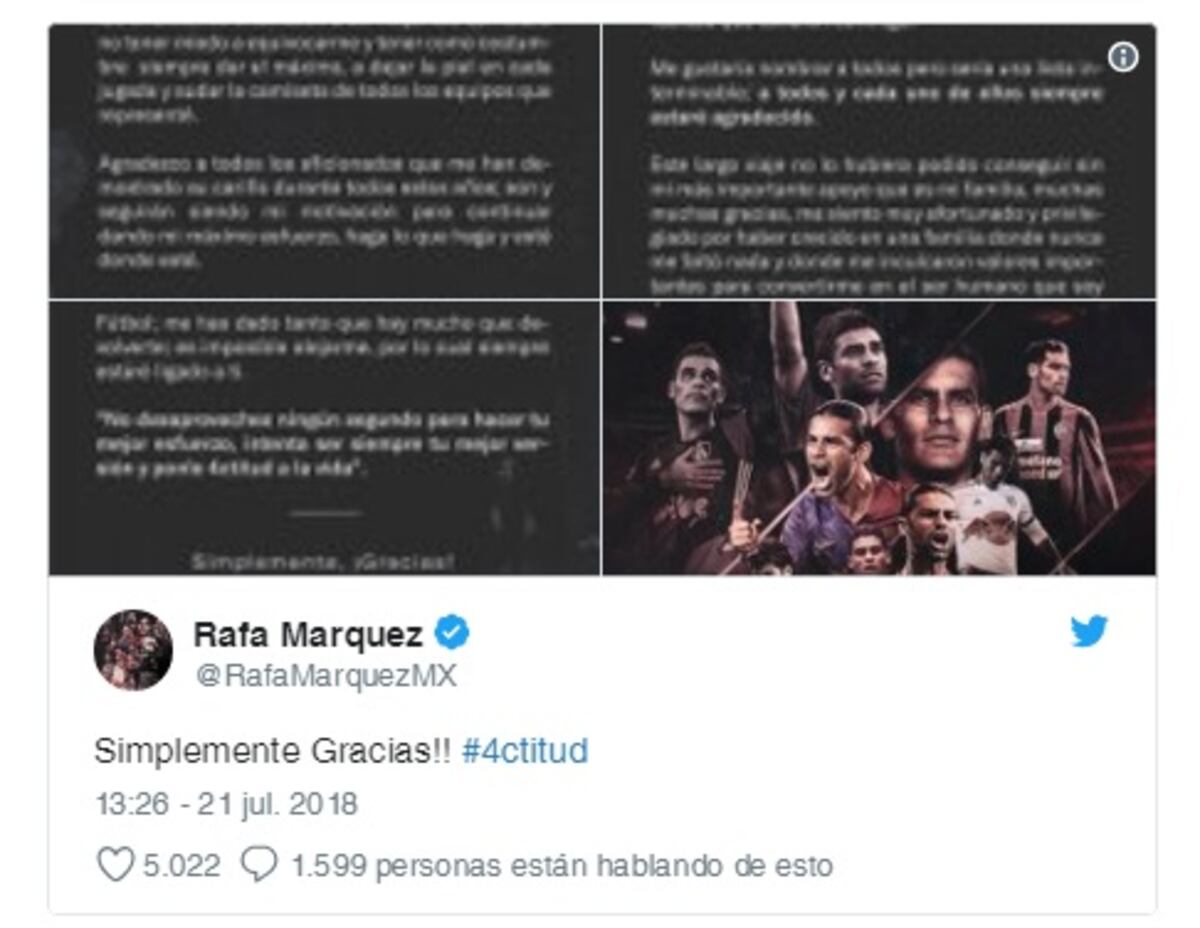 'Rafa' Márquez anuncia su retiro del fútbol con emotiva carta