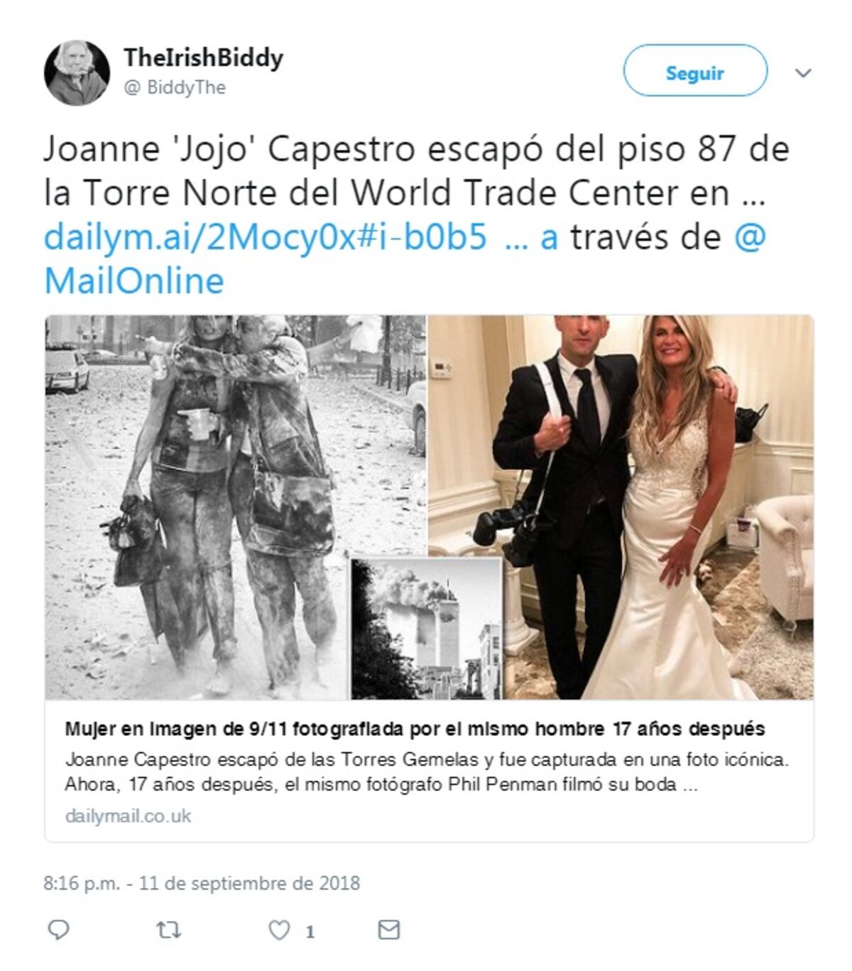 Mujer contrató para su boda al mismo fotógrafo que la captó en atentado 11-S