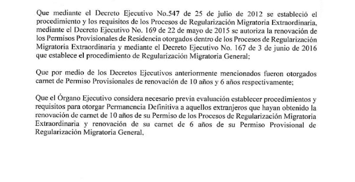 Migración da cumplimiento a Decreto Ejecutivo que otorga permanencia definitiva  a extranjeros