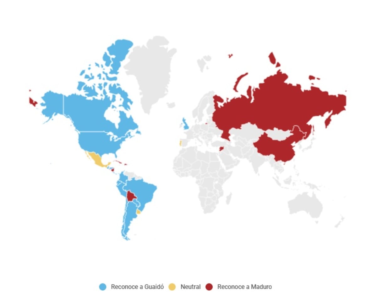 Así está el mapa con los países que apoyan al Gobierno de Guaidó en Venezuela