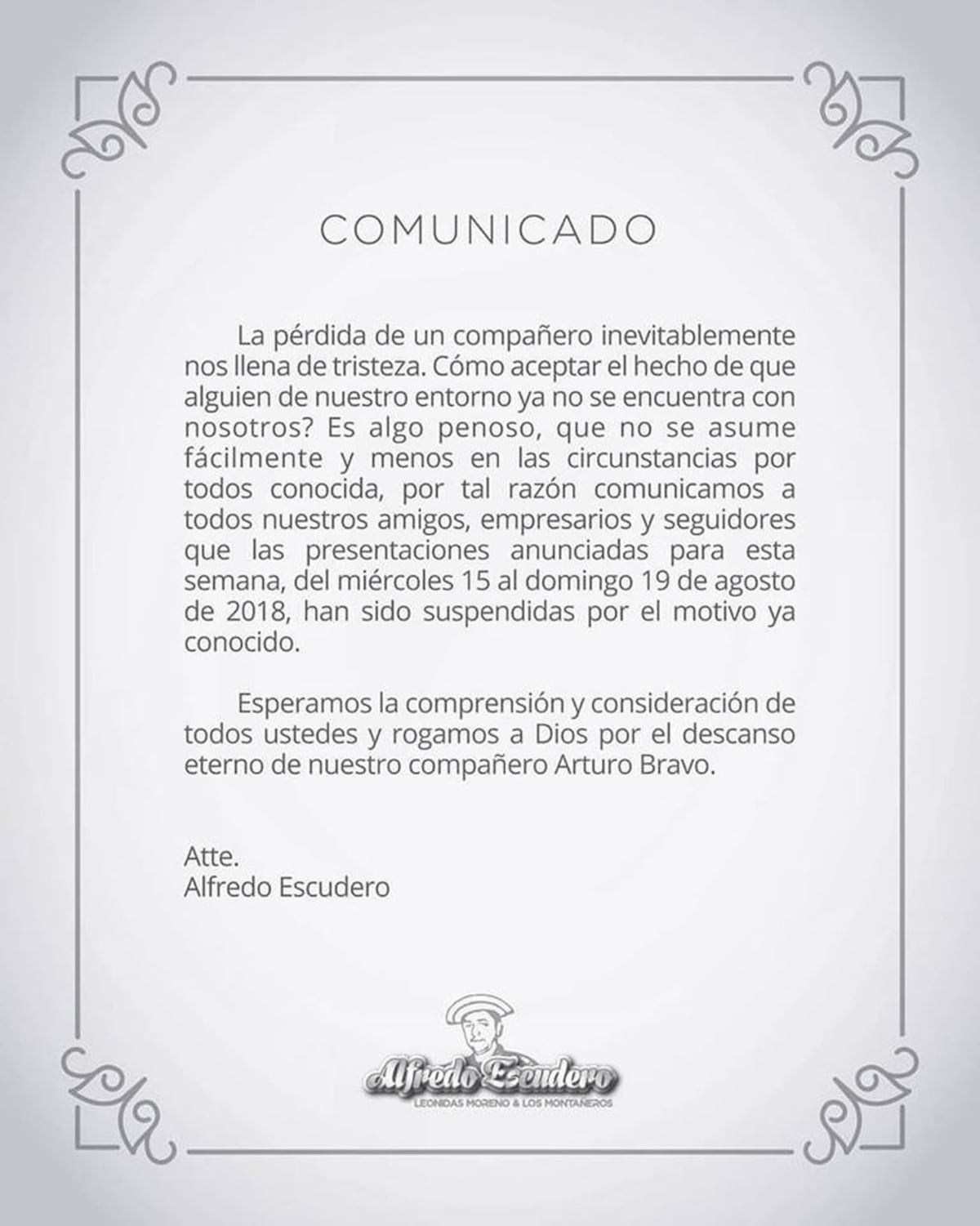 Tras crimen,conjunto de Fello Escudero suspende presentaciones.Fue por un 'cel'.