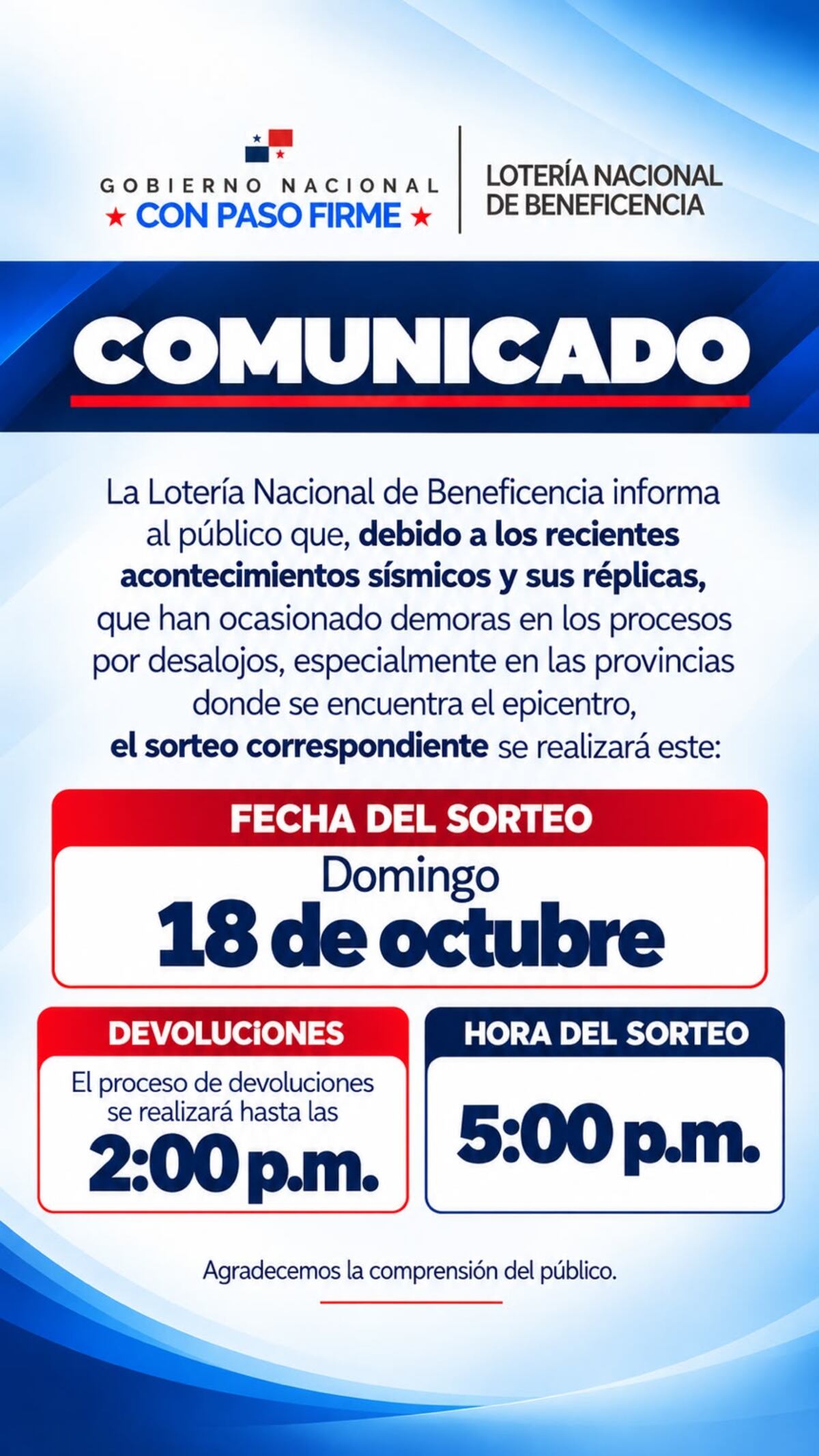 Lotería: sorteo dominical cambia de hora por eventos sísmicos
