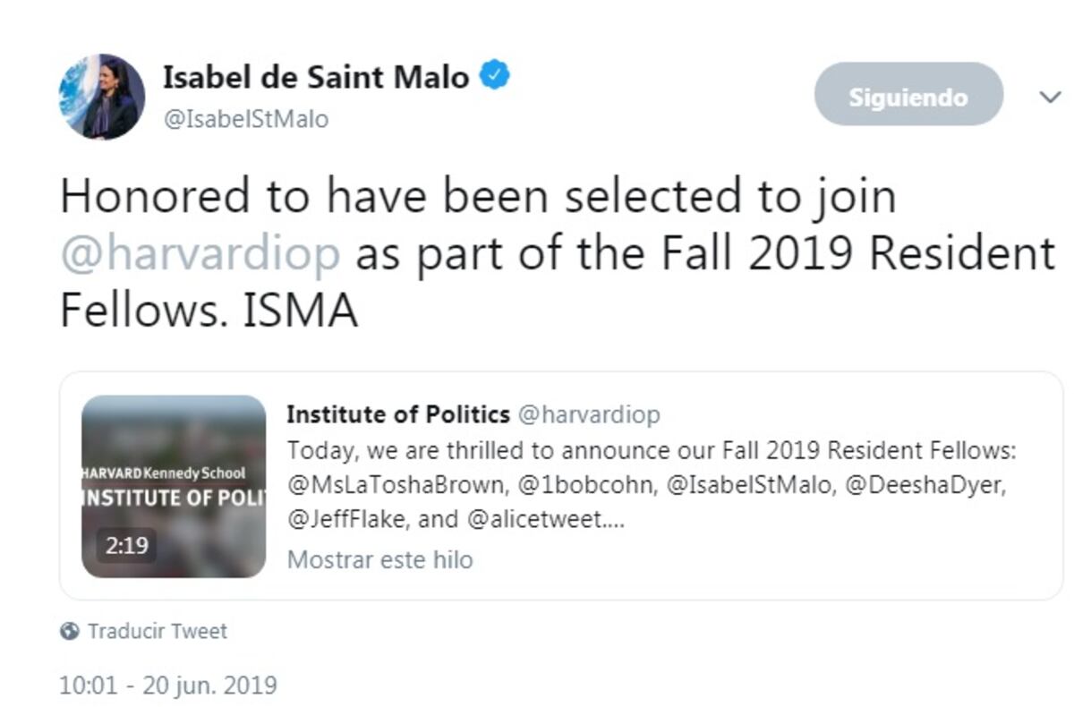 Vicepresidenta Saint Malo impartirá clases en Harvard en las que explicará su experiencia en el Gobierno