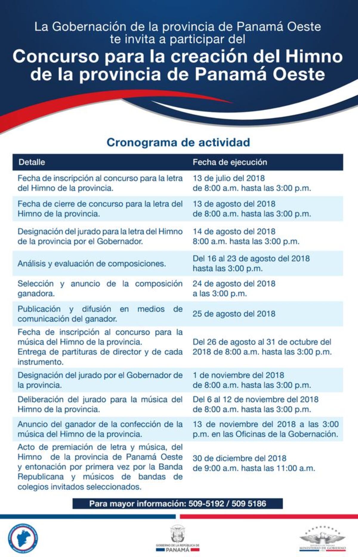 Anuncian concurso para la creación de letra y música de himno de Panamá Oeste 