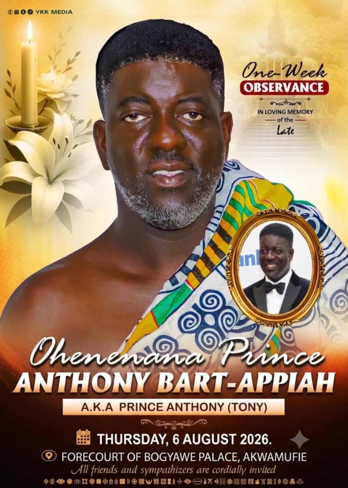Anthony Bart-Appiah, esposo de Kayra Harding, será despedido con un ancestral rito de la realeza de Ghana