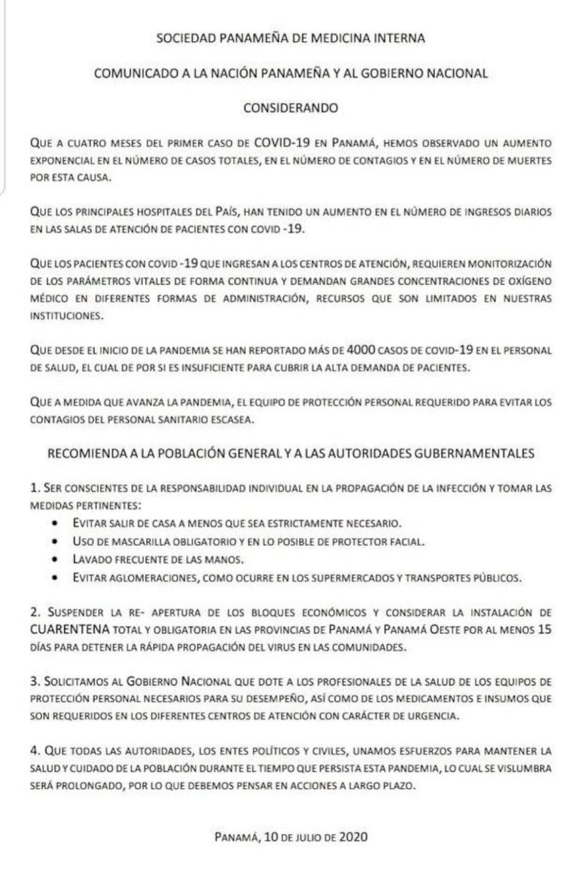 Solicitan cuarentena total para Panamá y Panamá Oeste por casos de coronavirus
