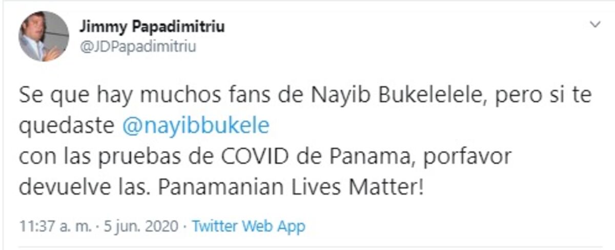 Papadimitriu pide a Bukele que devuelva las pruebas de covid-19 de Panamá