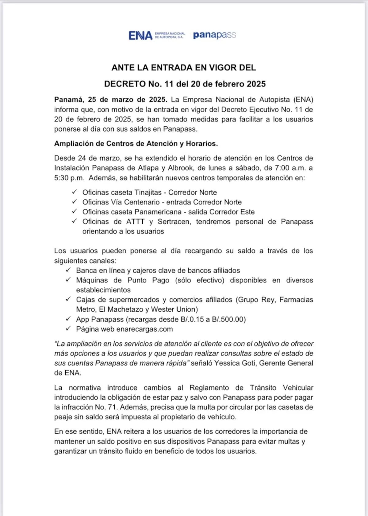 Inicia las sanciones por transitar sin saldo en el Panapass en los corredores