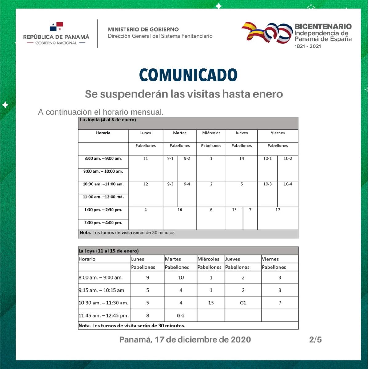 Suspenden las visitas en los penales de todo el país. Aquí le decimos el cambio de horario