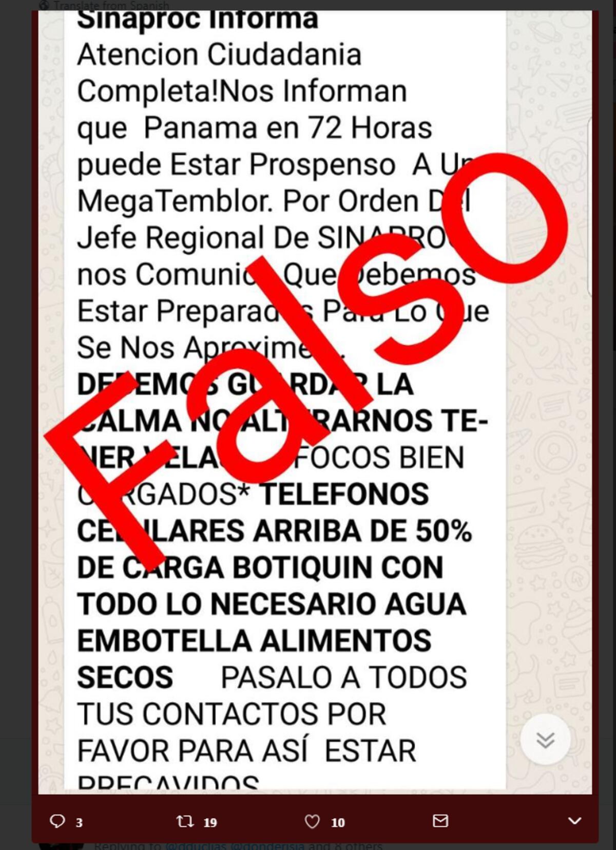 ¡ES FALSA! La cadena de WhatsApp de un temblor. Sinaproc desmiente 