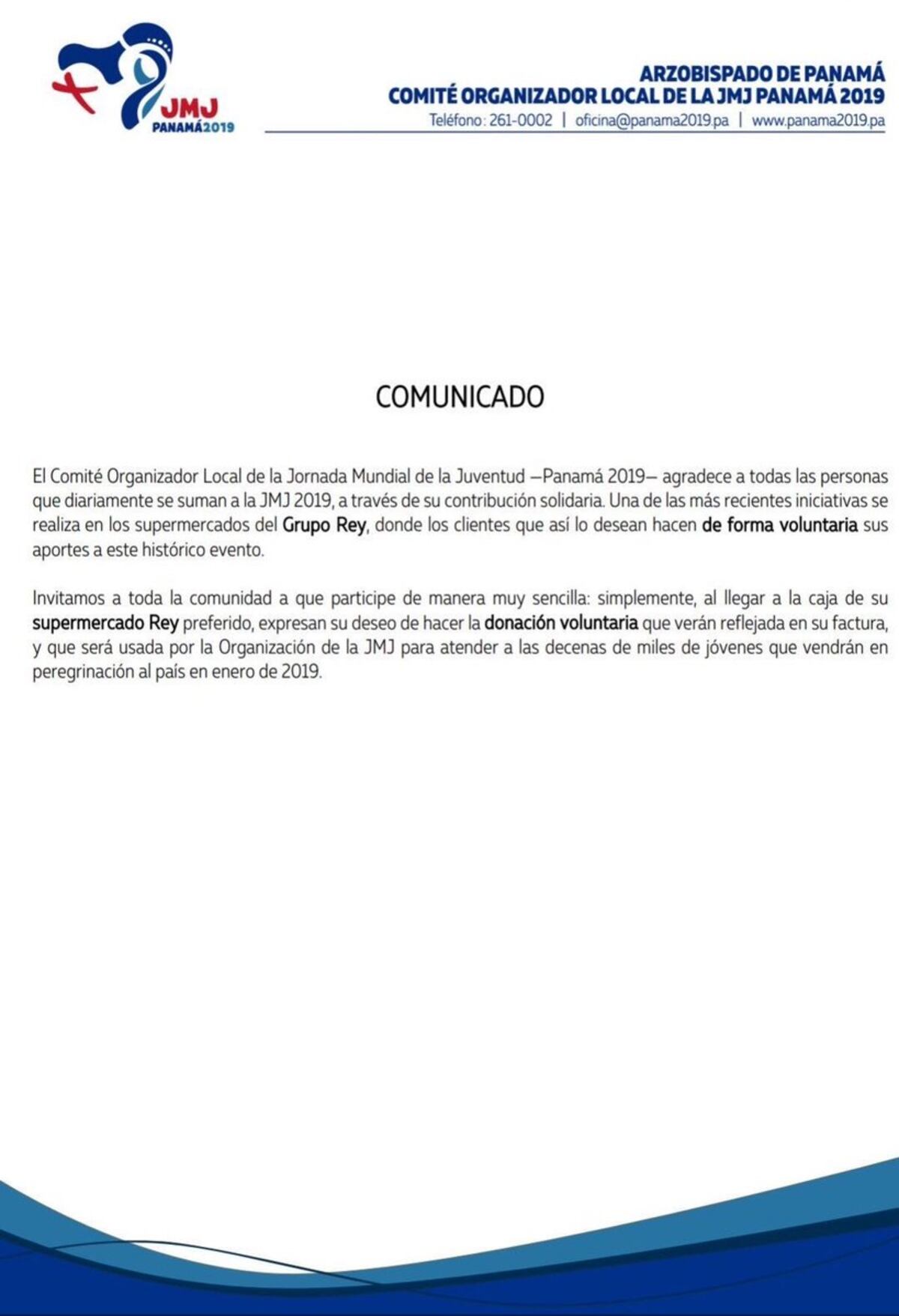 La Jornada Mundial de la Juventud de Panamá aclara donación en Grupo Rey