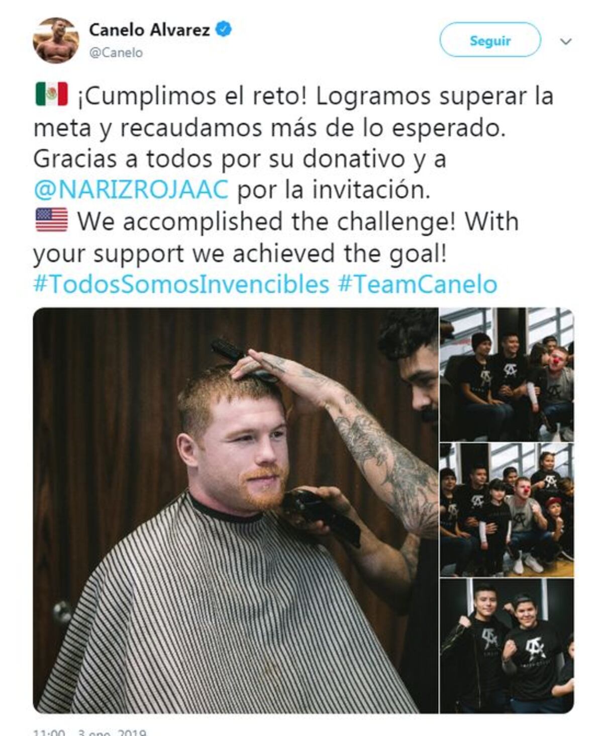 'Canelo' Álvarez se rasura y subasta su barba para ayudar a niños con cáncer