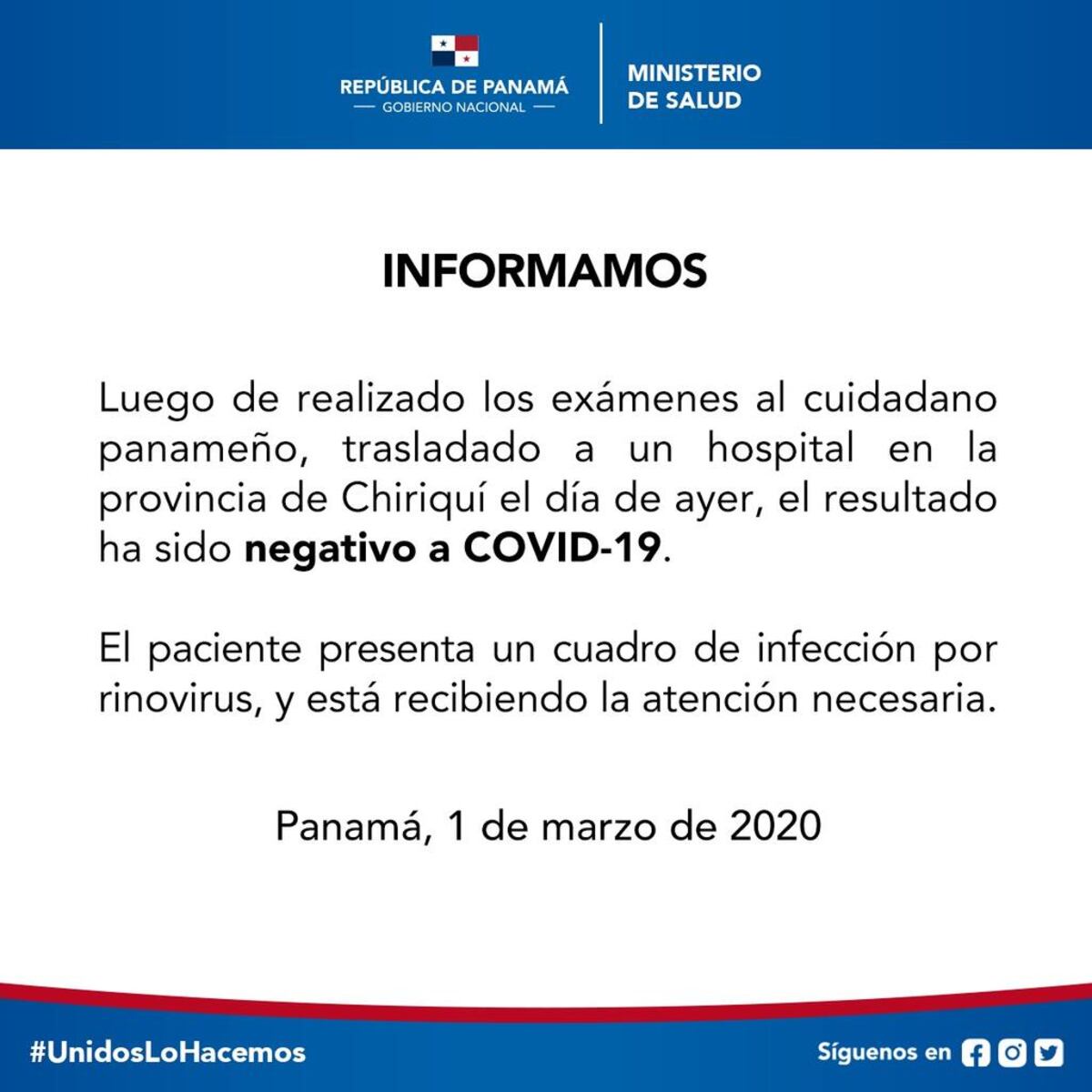 Minsa se pronuncia. Se descarta caso de coronavirus en Chiriquí