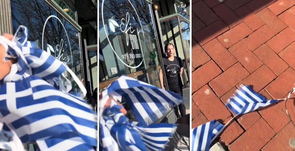 ‘Tiktoker’ arranca banderas de un restaurante griego pensando que eran israelíes