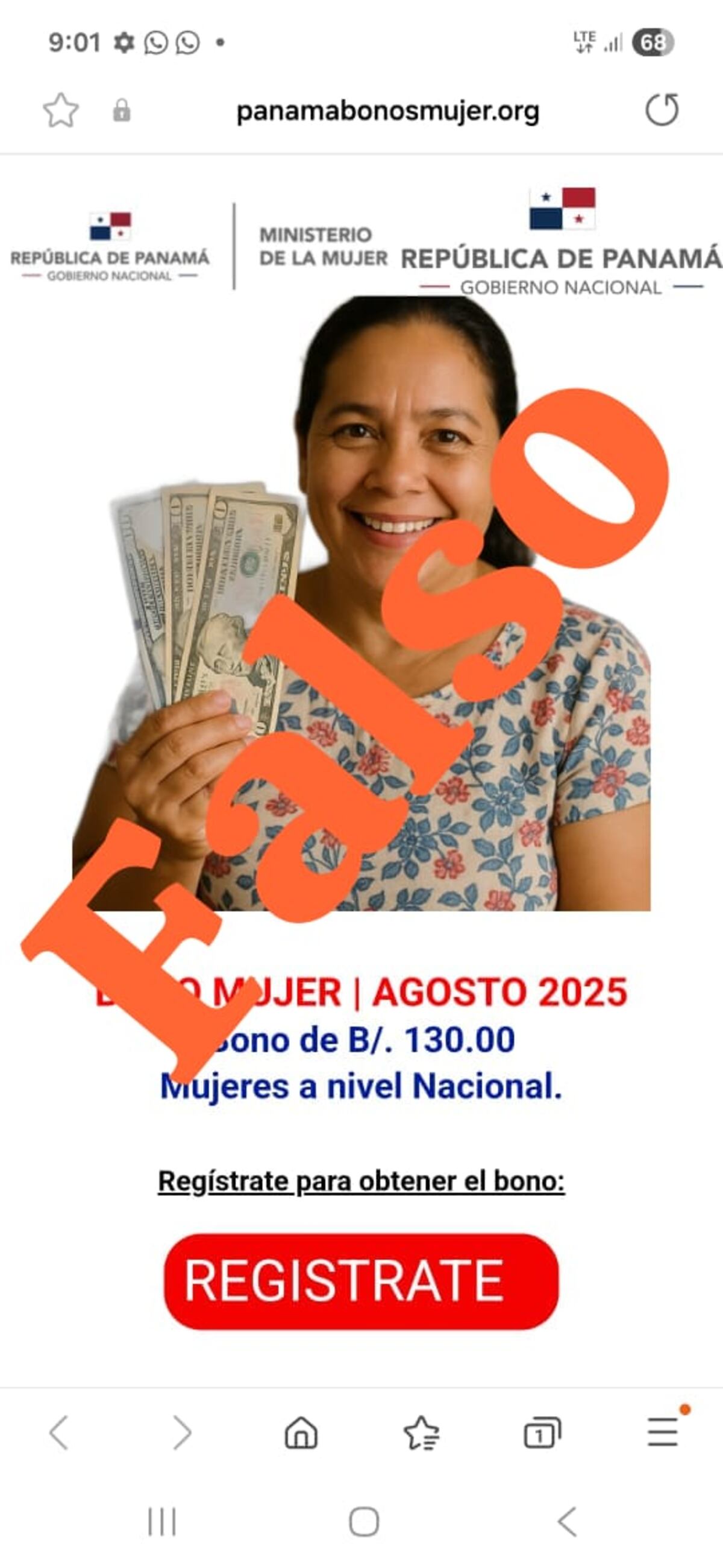 ¡Alerta! Ministerio de la Mujer desmiente supuesto ‘Bono Mujer’ de $130 que circula en WhatsApp