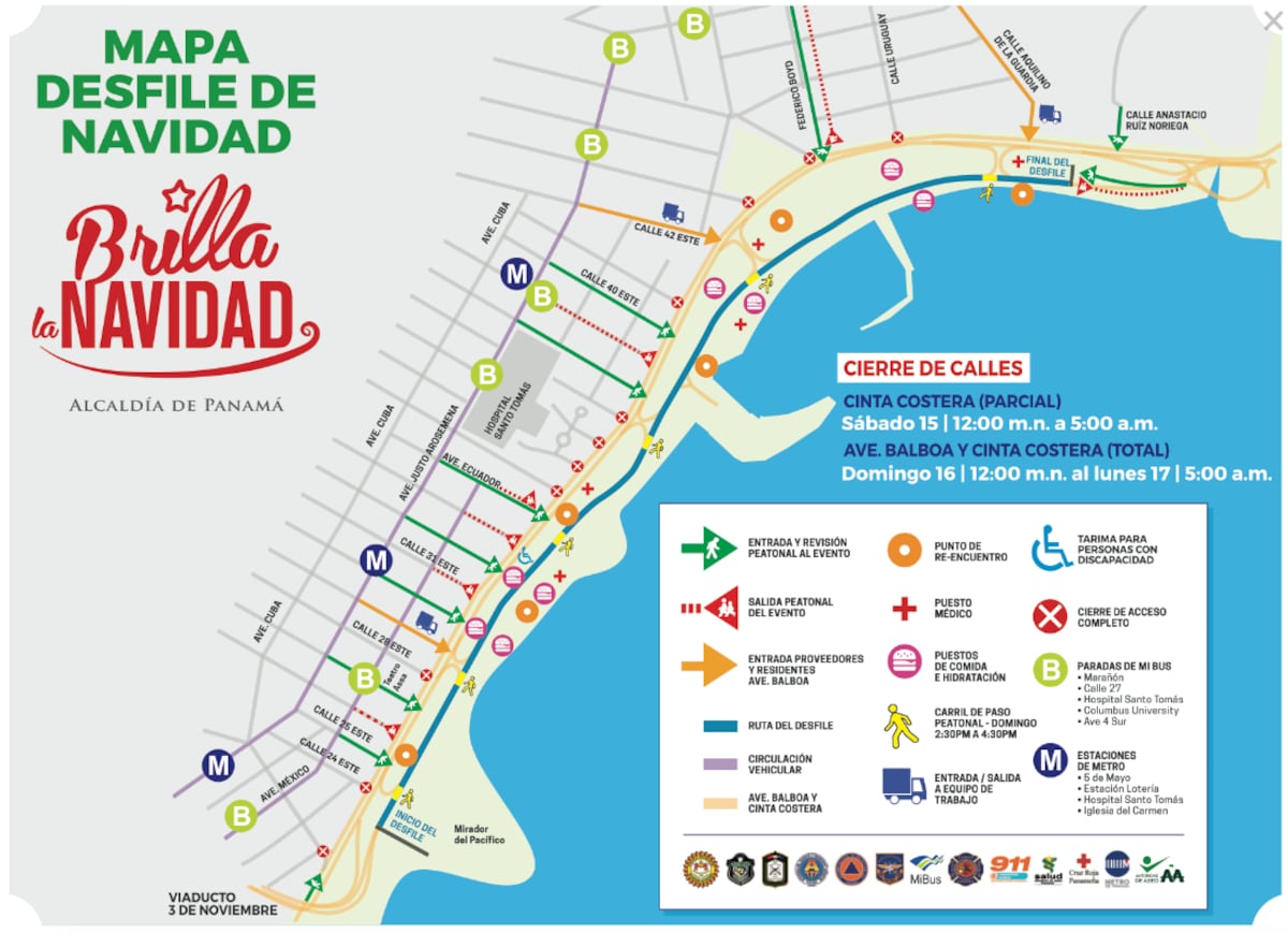 Este domingo 16 de diciembre habrá cierres en Cinta Costera por desfile navideño