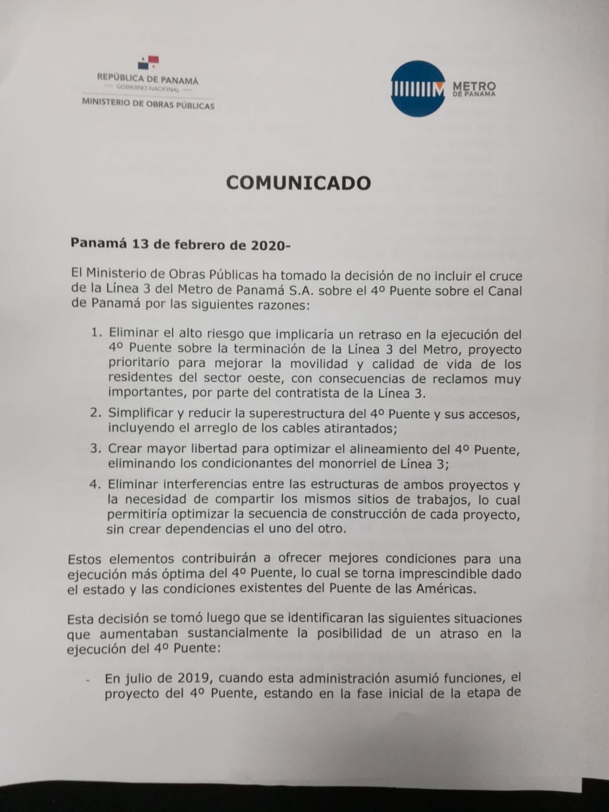 Confirman que Línea 3 del Metro no pasará por el cuarto puente. Separan los proyectos.
