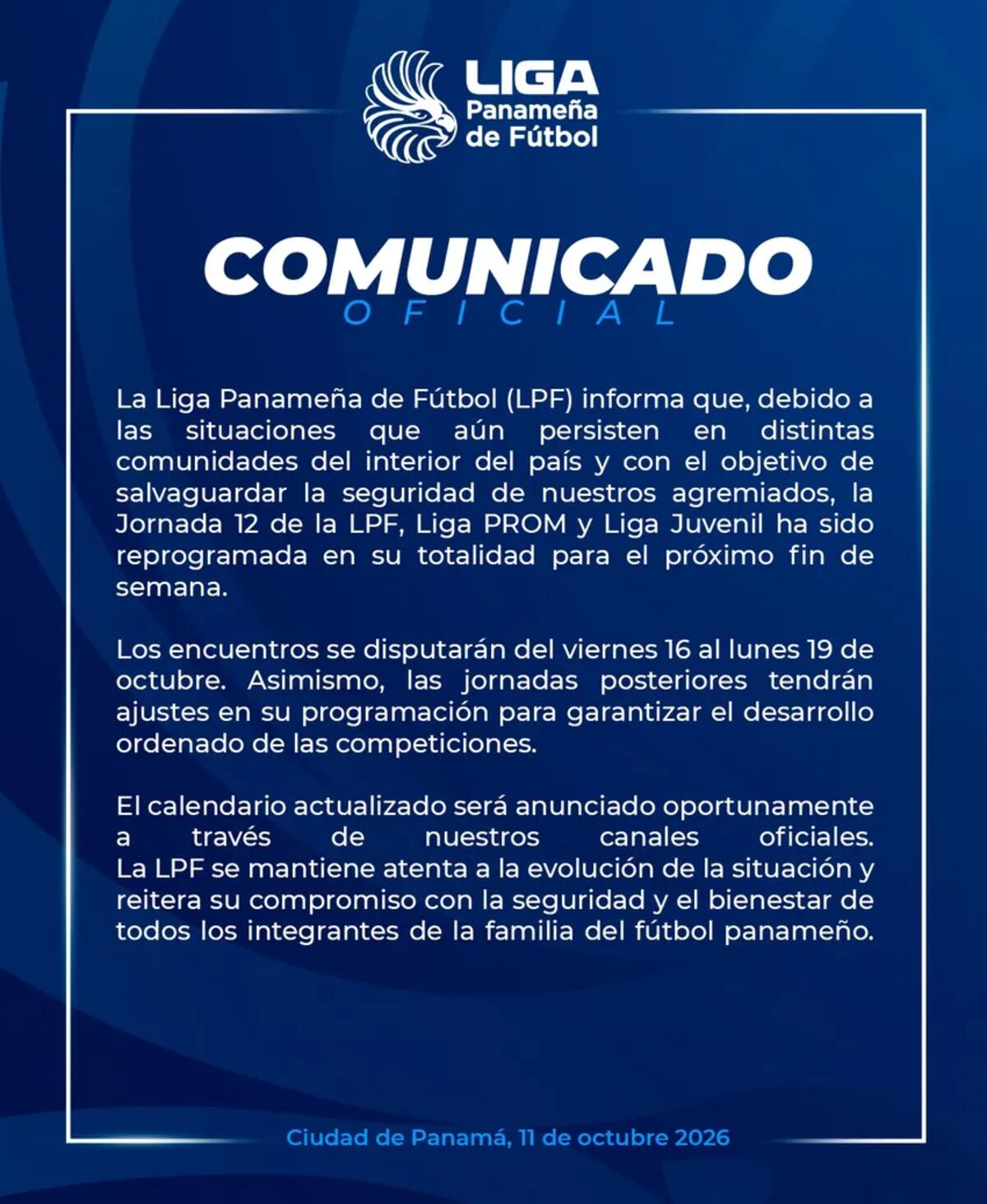 Terremoto en Panamá: La jornada 12 de la LPF queda en pausa y ya tiene nuevas fechas para disputarse