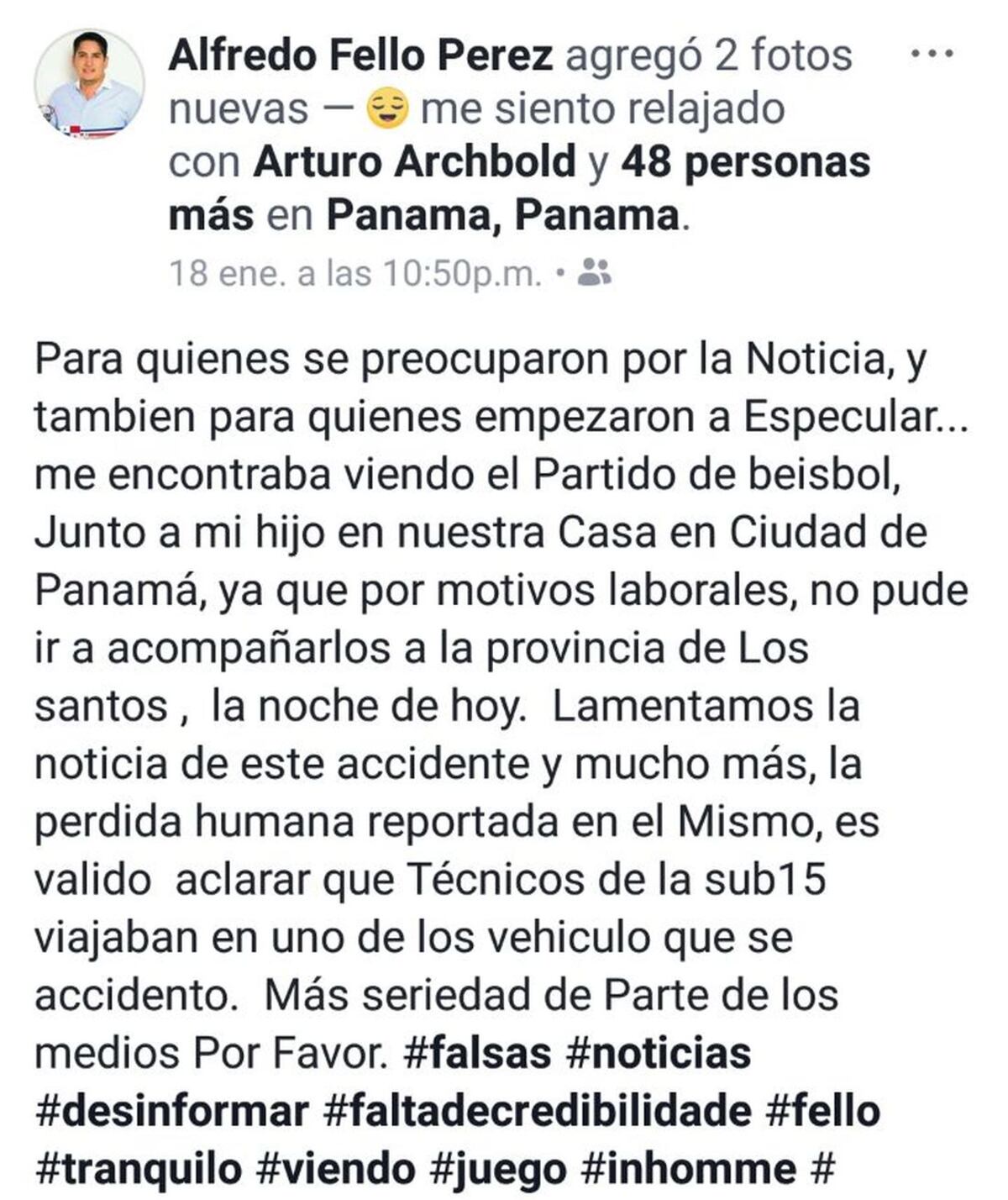 Tras fatal accidente en Guararé Levy y 'Fello' Pérez aclaran que están bien