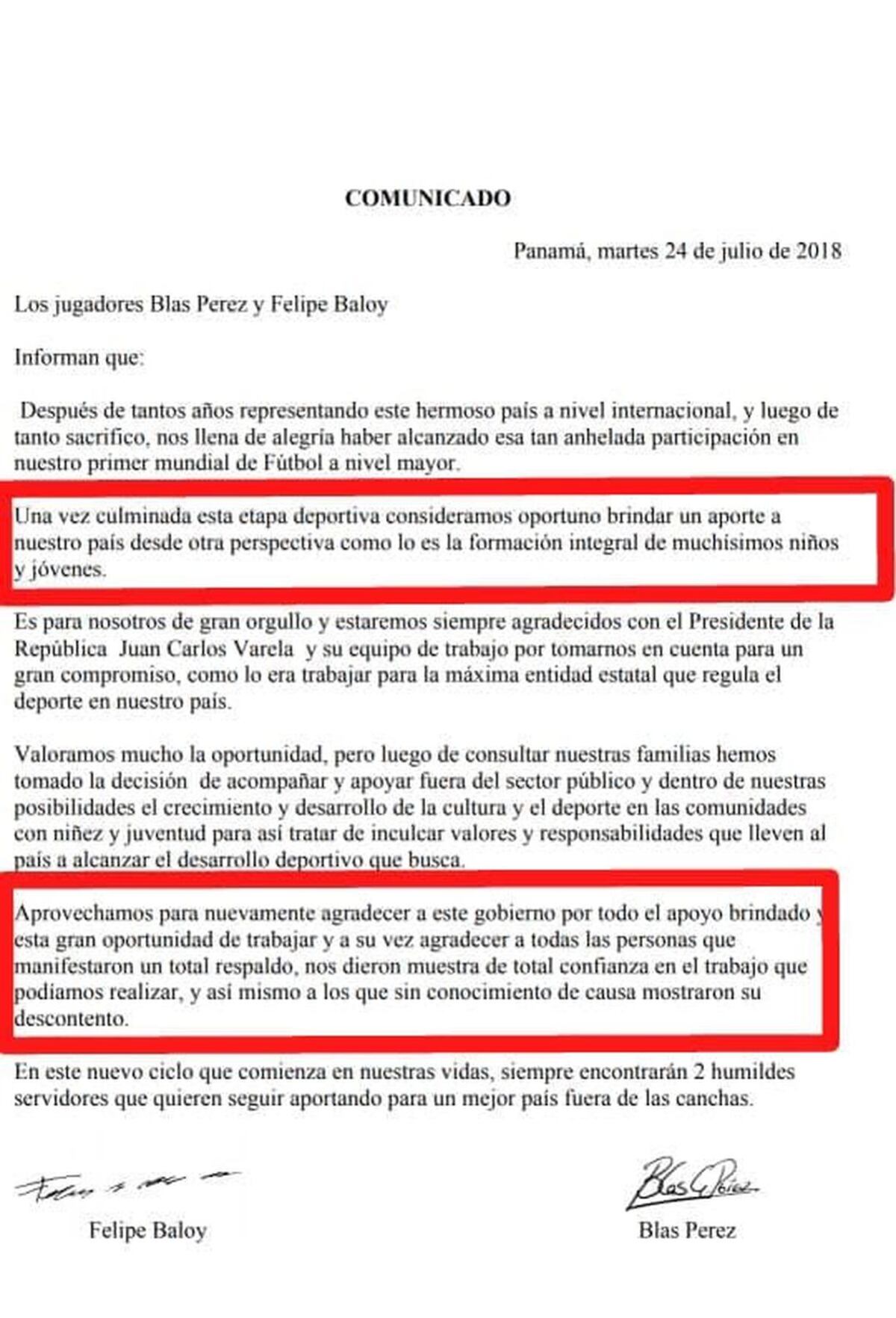 Estado aclara que Blas y Baloy fueron los que solicitaron el nombramiento