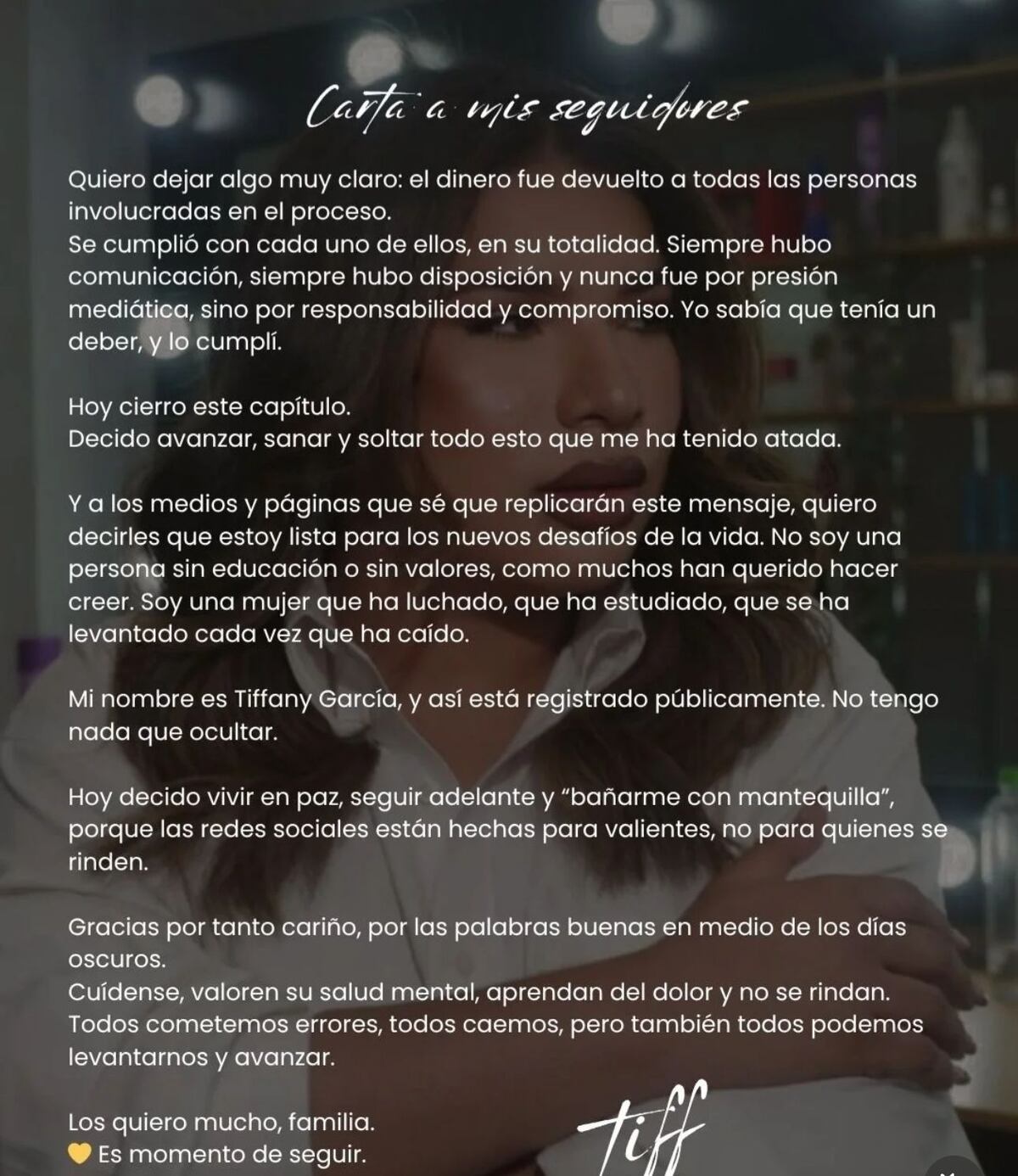 Bomba: Tiffany devuelve el dinero y pide disculpas a los afectados 