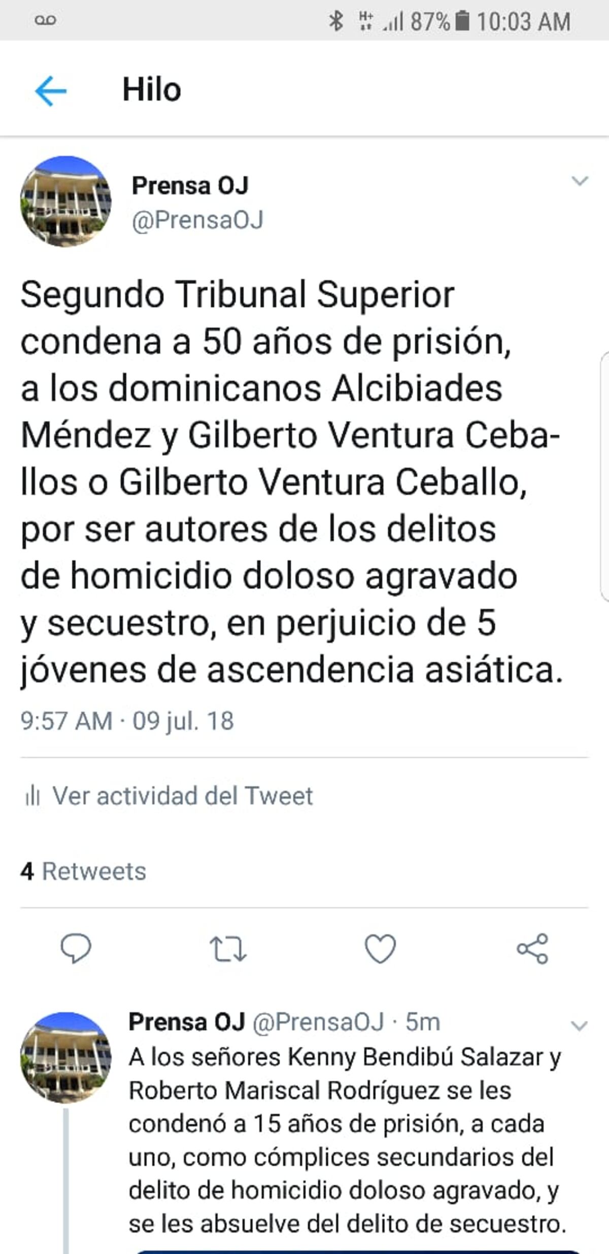 Condenan a 50 años a Ventura Ceballos por crimen de los 5 jóvenes asiáticos