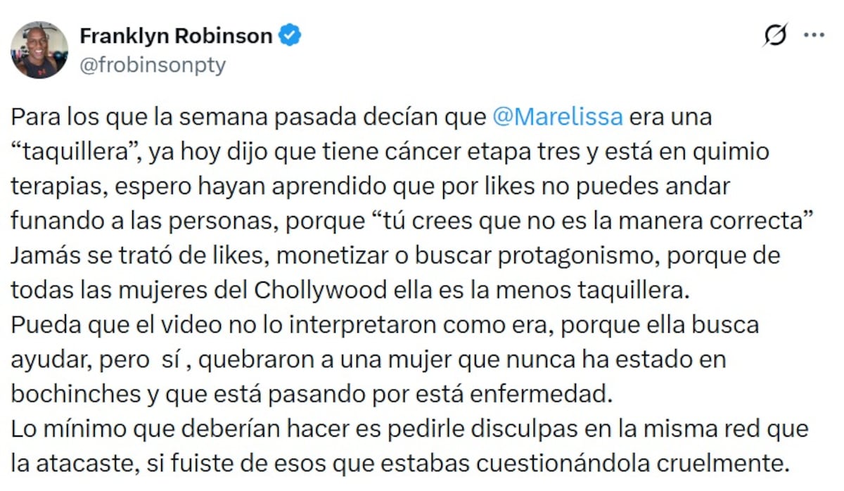 ‘Jamás se trató de likes’: Franklyn Robinson sale en defensa de Marelissa tras revelar su batalla contra el cáncer
