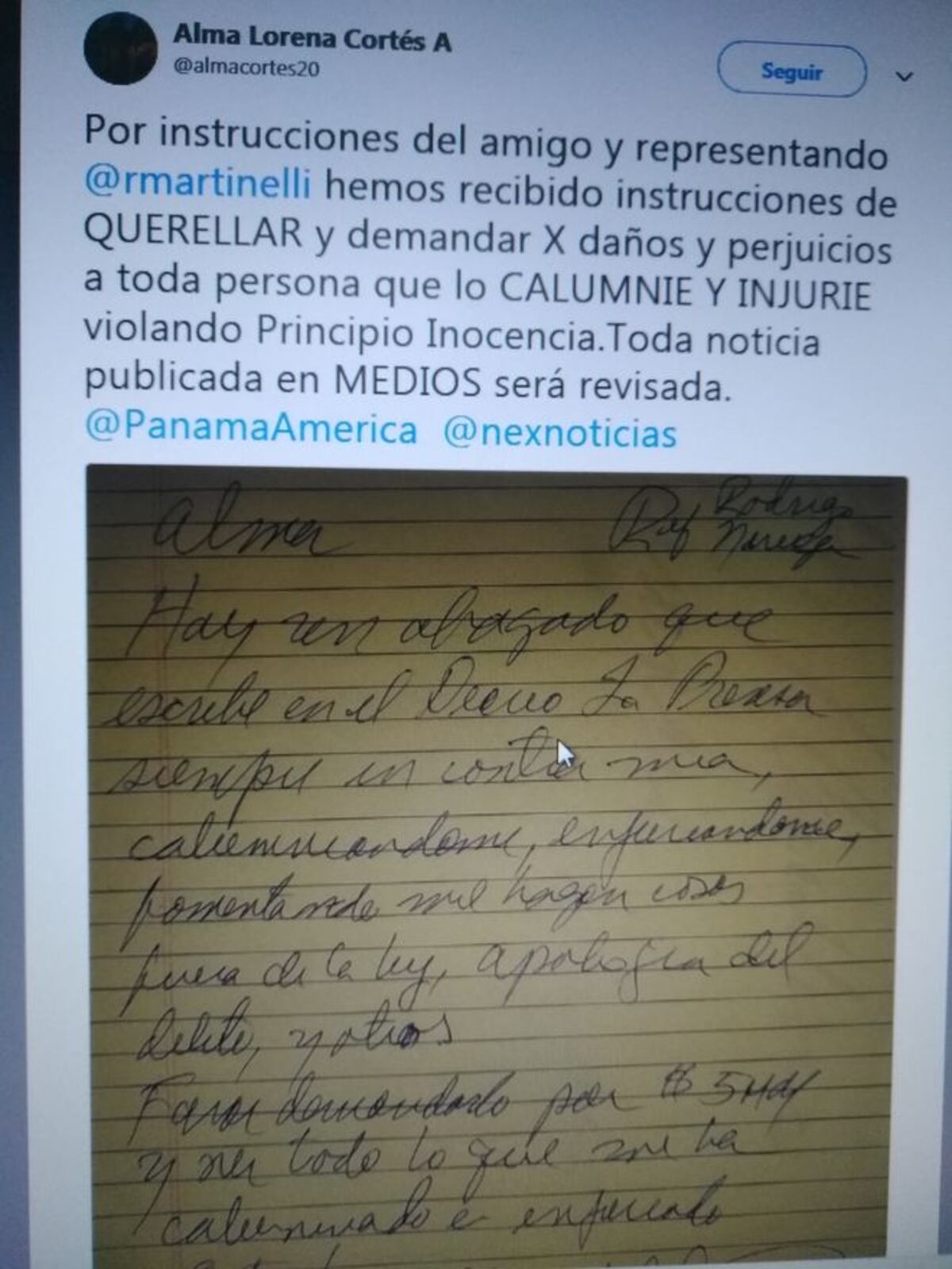 Martinelli busca intimidar. Amenaza con querellar a todo el que hable de él