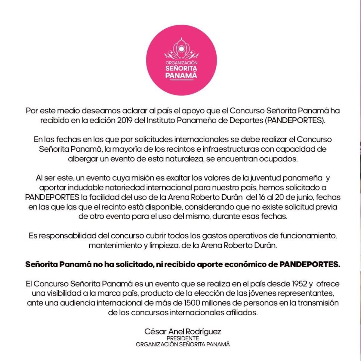 Atletas se pronuncian por patrocinio de Pandeportes a concurso Señorita Panamá