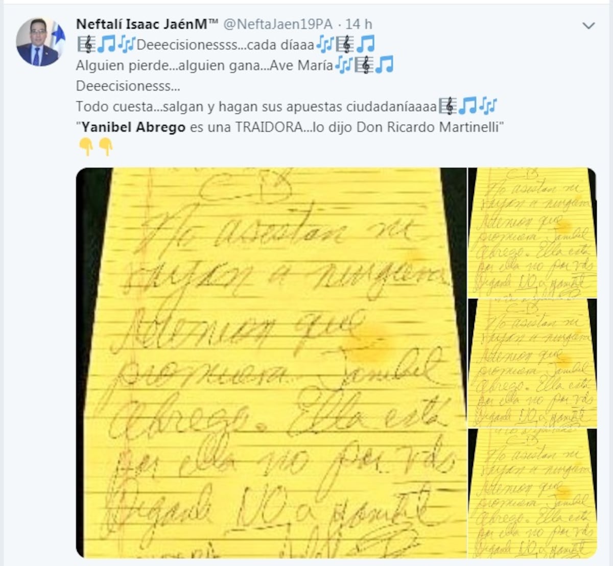 Martinelli  tilda de ‘traidora’ a Yanibel Ábrego. Carta se vuelve viral