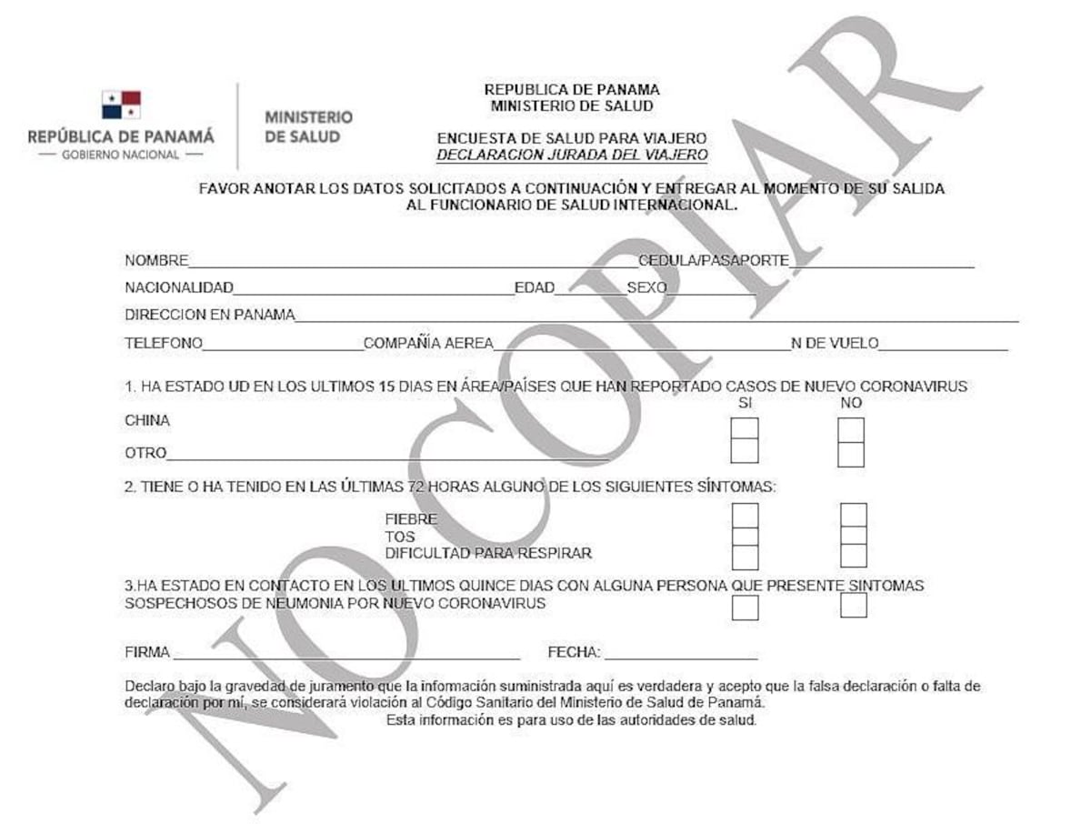 Viajeros procedentes de Asia deben firmar encuesta de salud para ingresar a Panamá