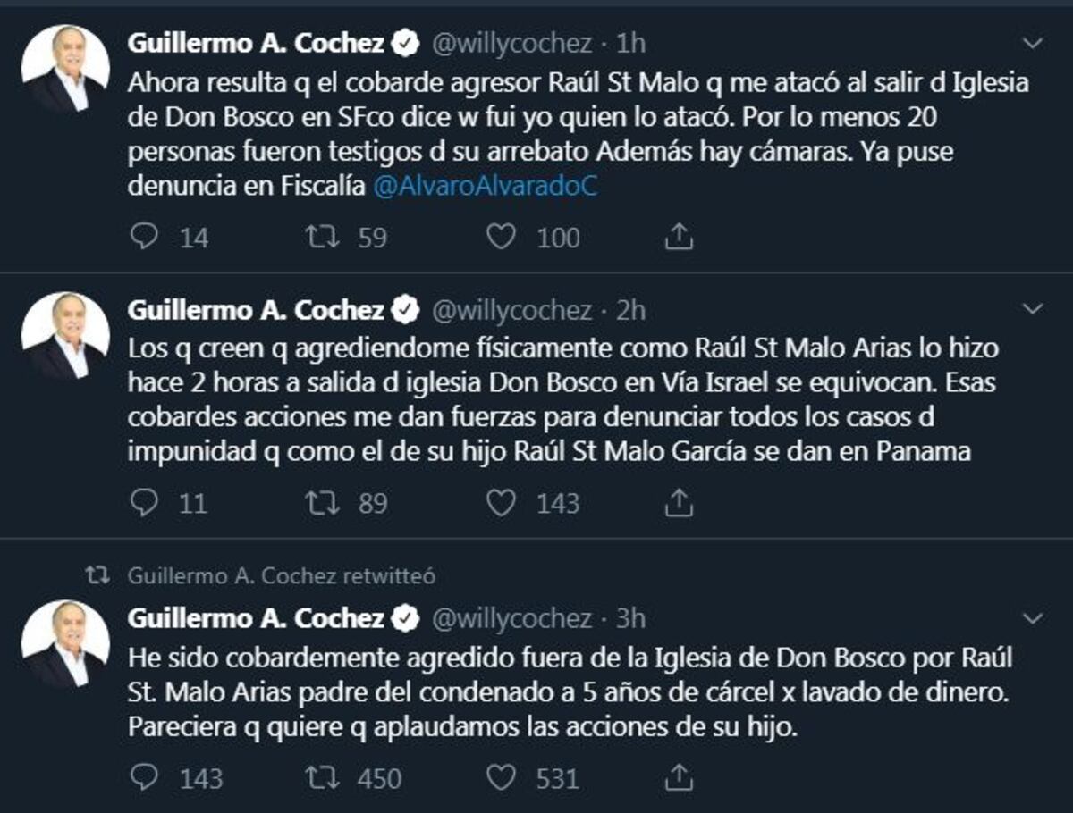 Guillermo Cochez denuncia que fue agredido por Saint Malo fuera de la Iglesia de Don Bosco