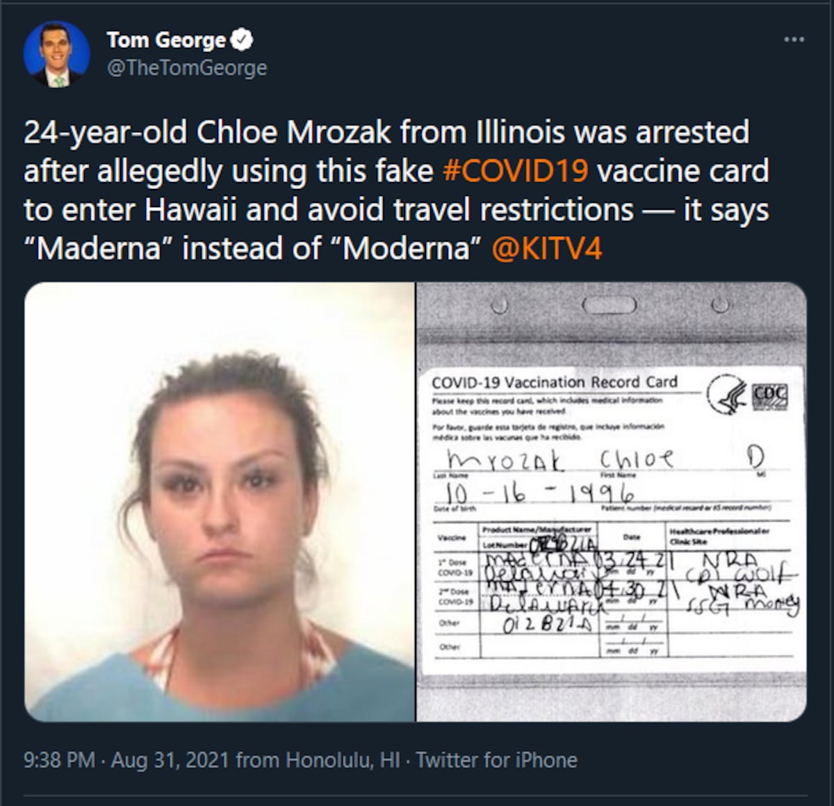 Falsificó carné de vacunación y puso ‘maderna’ en vez de Moderna