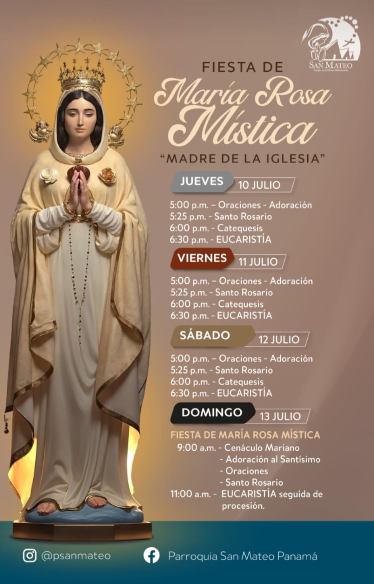 Devotos celebran la fiesta de María Rosa Mística este 13 de julio