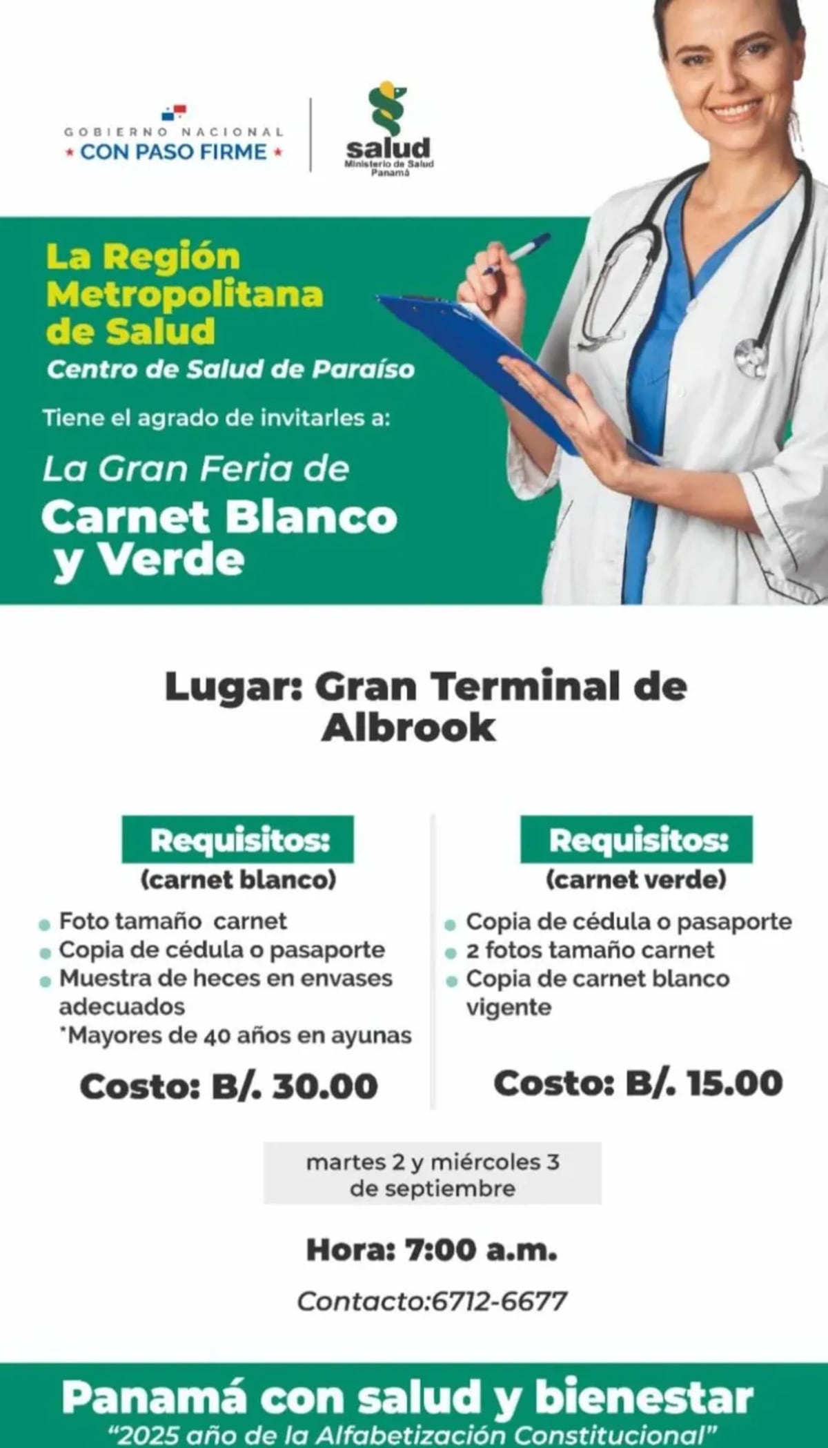 ¡Apúntese! Feria de carnet blanco y verde llega a Albrook este 2 y 3 de septiembre