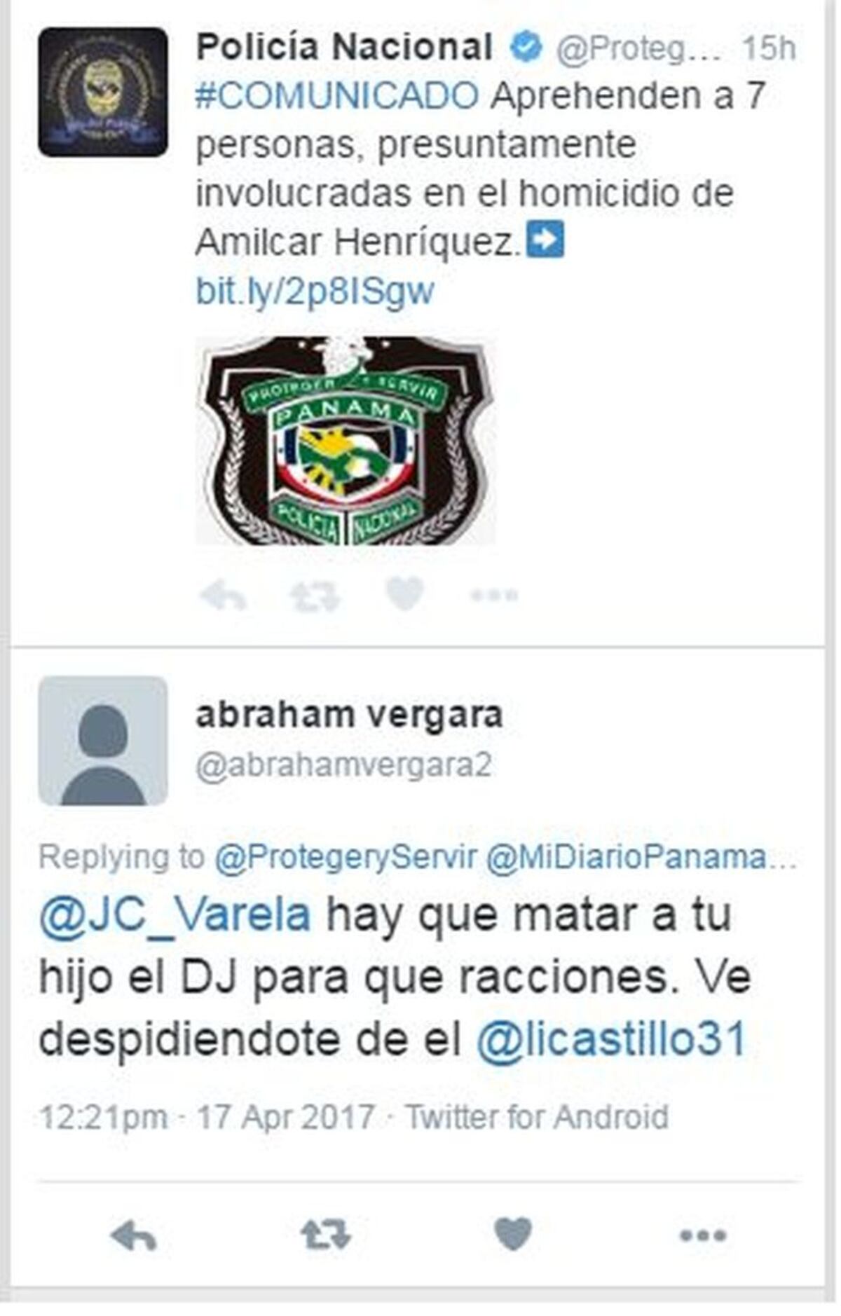 Amenazan de muerte a hijo del presidente Varela  y Lorena Castillo reacciona