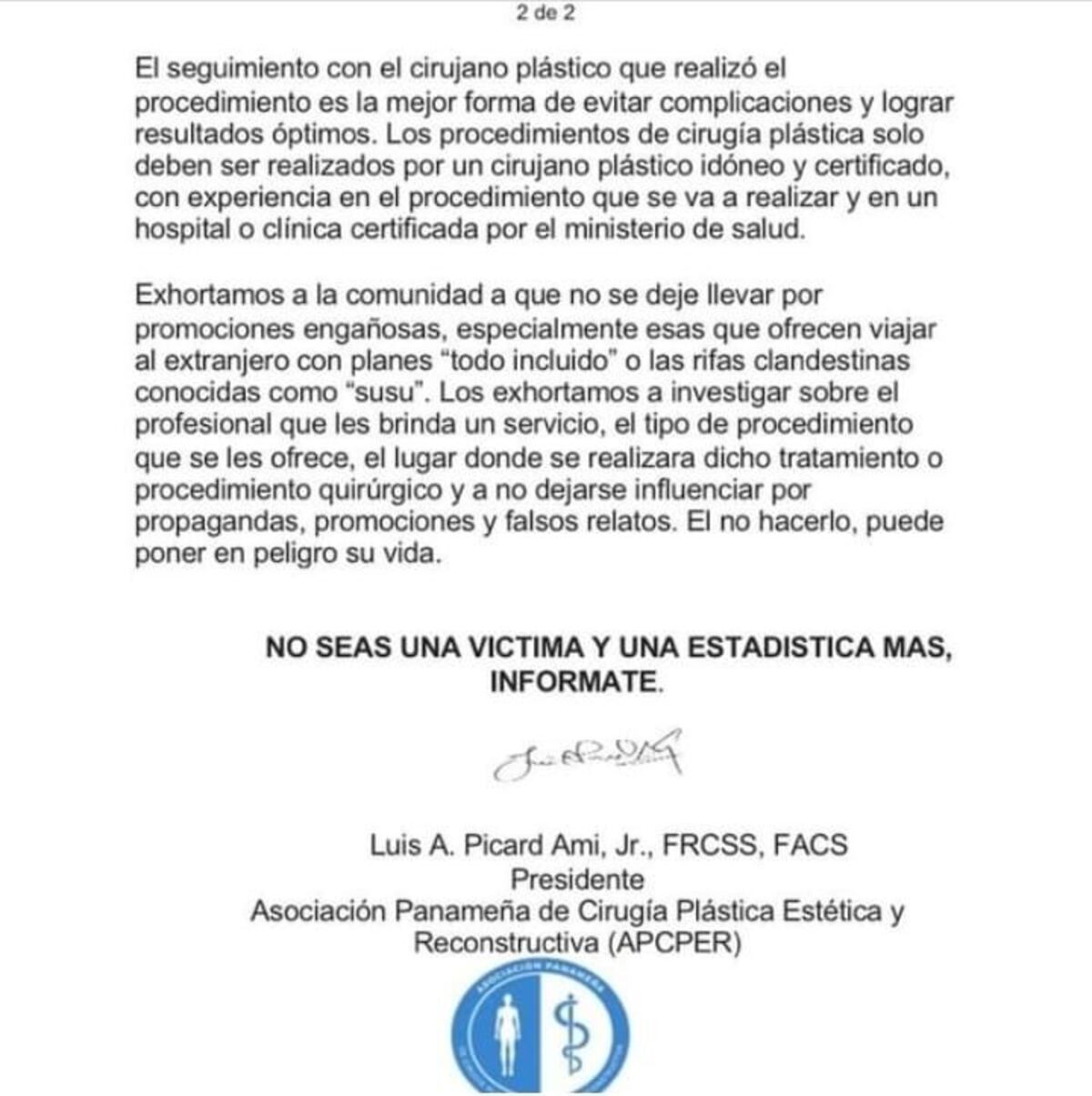 No coma cuento de las redes sociales póngase en manos de un experto. Cirujanos plásticos panameños se pronuncian
