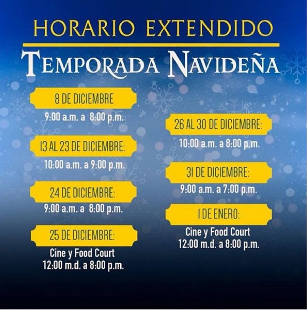 ¡TE INTERESA! Estos son los horarios decembrinos de los 'malls' de Panamá