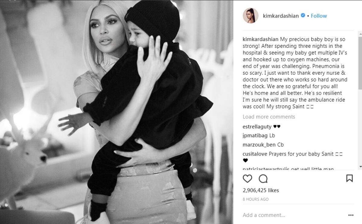 Kim Kardashian y Kanye West pasan el Año Nuevo en el hospital por su bebé Saint
