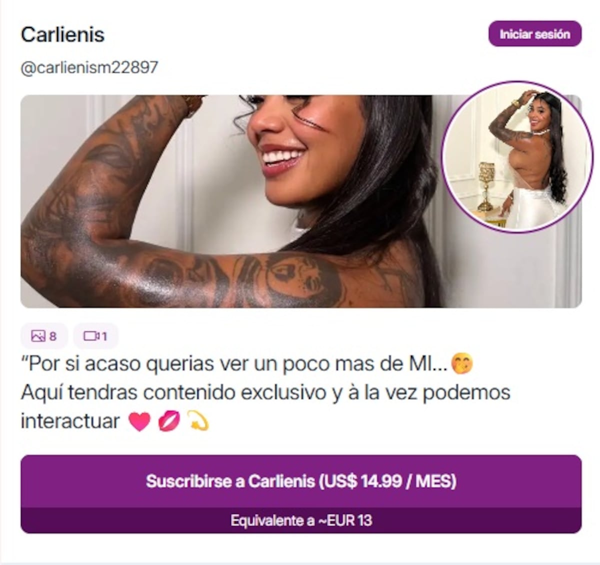 ¡Bomba! Carlienis abre su cuenta en Fanova y promete mostrar lo que no publica en redes por 14.99$ al mes