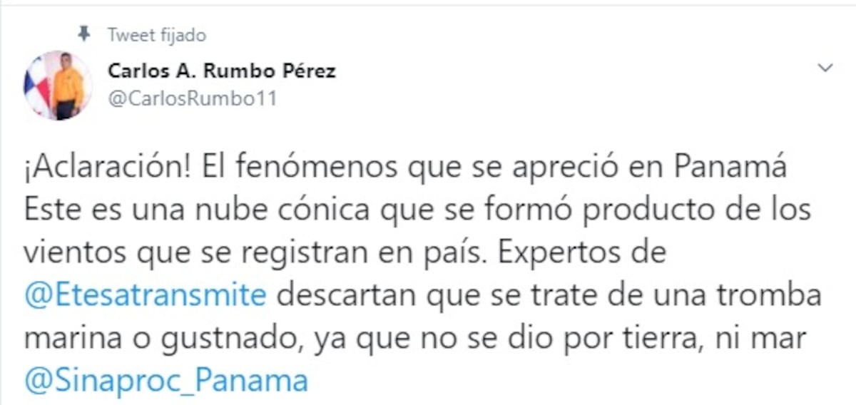 Reportan lo que en verdad era la supuesta tromba marina en Panamá. Rumbo Pérez de Sinaproc aclara la situación. Donderis reacciona
