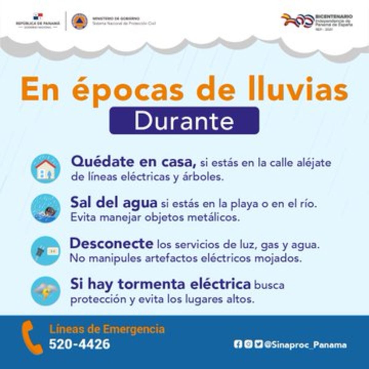 Advertencia de Sinaproc por fuertes lluvias y tormentas en Panamá 