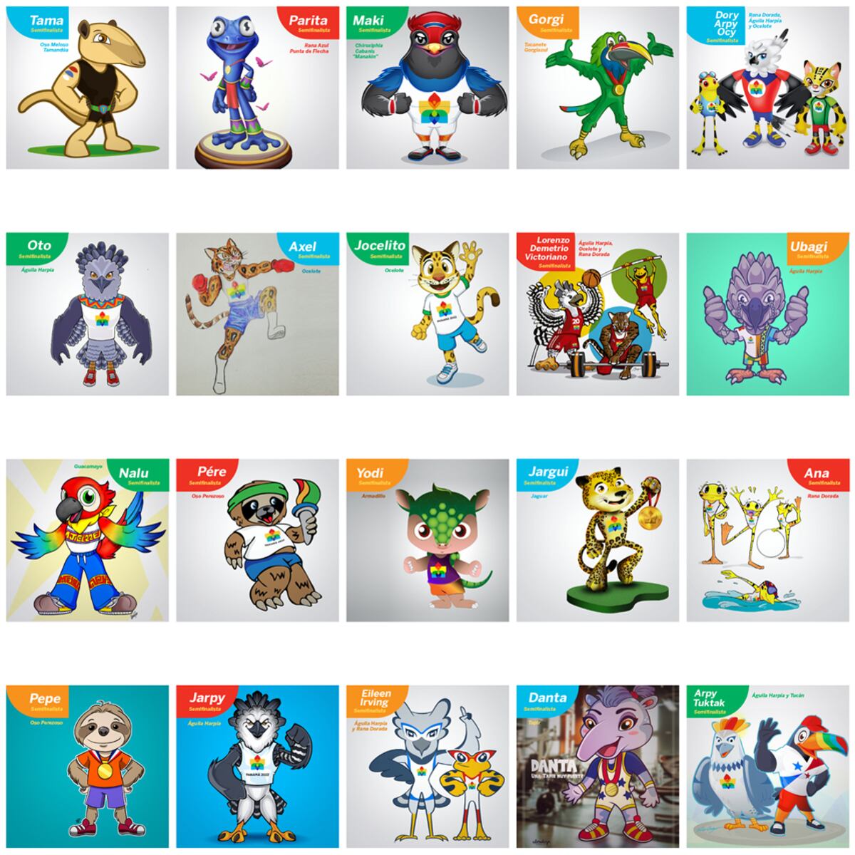 Conoce los diseños semifinalistas para mascota de los JCC Panamá 2022