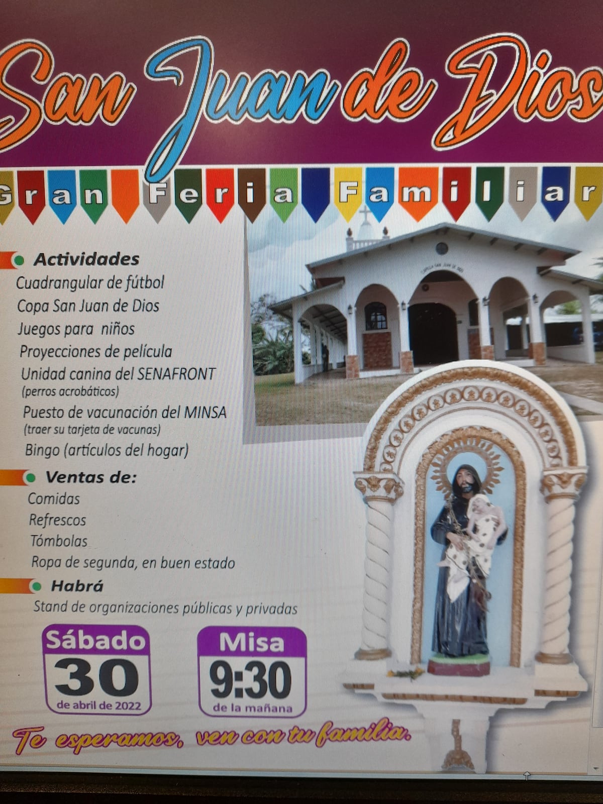 San Juan de Dios en Antón celebrará su primera feria familiar este sábado 30 de abril