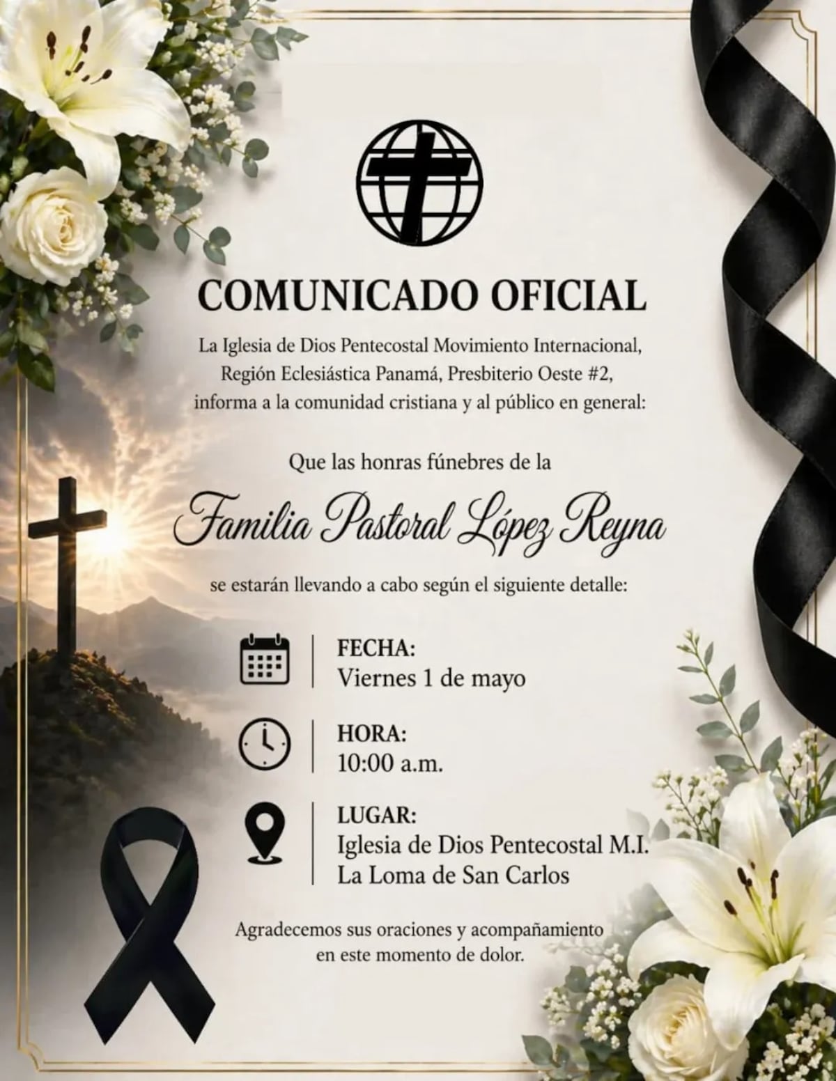 Honras fúnebres de familia de pastor serán este viernes 1 de mayo en San Carlos, mientras se revela qué hacía  presuntamente el conductor antes del desastre
