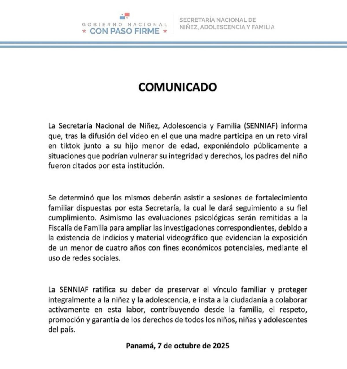Marlene y Andrés de Calle 7 citados: SENNIAF remite caso a fiscalía, ordena sesiones familiares e investiga posible uso económico de su hijo de 4 años