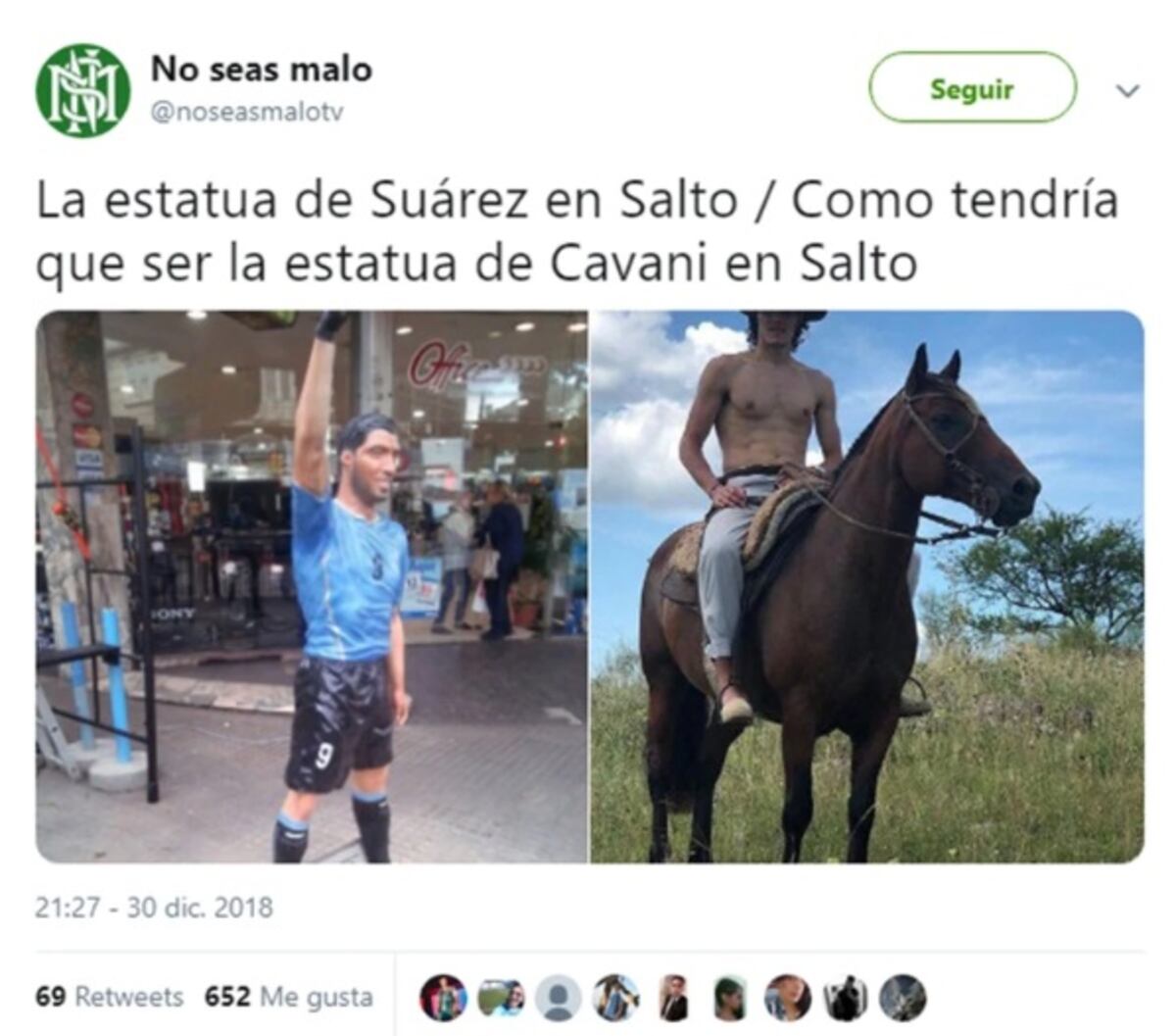 Luego de publicar una foto cabalgando le llueven los memes a Edinson Cavani