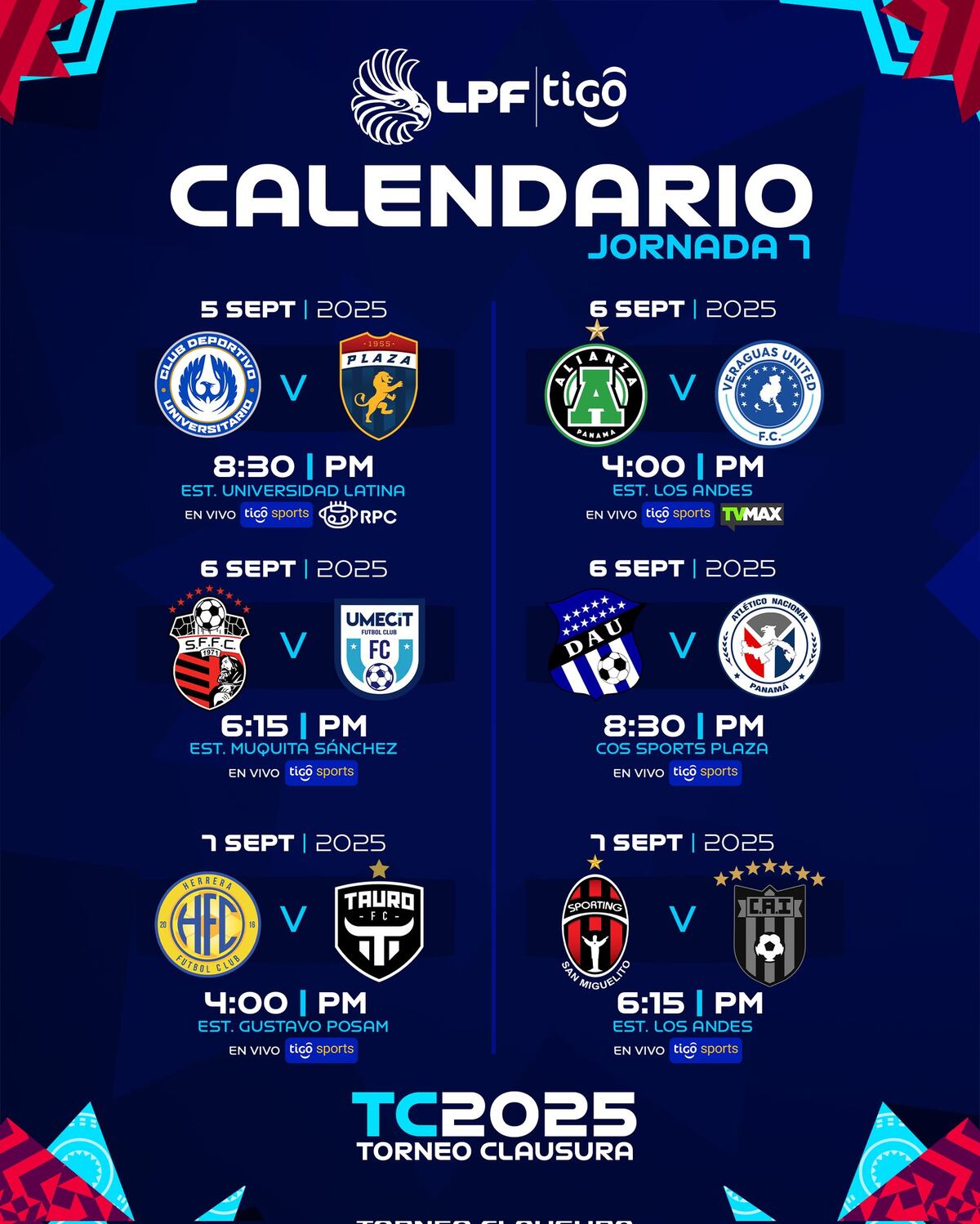 LPF Jornada 7: Plaza Amador sigue invicto y San Francisco defiende la cima del Oeste