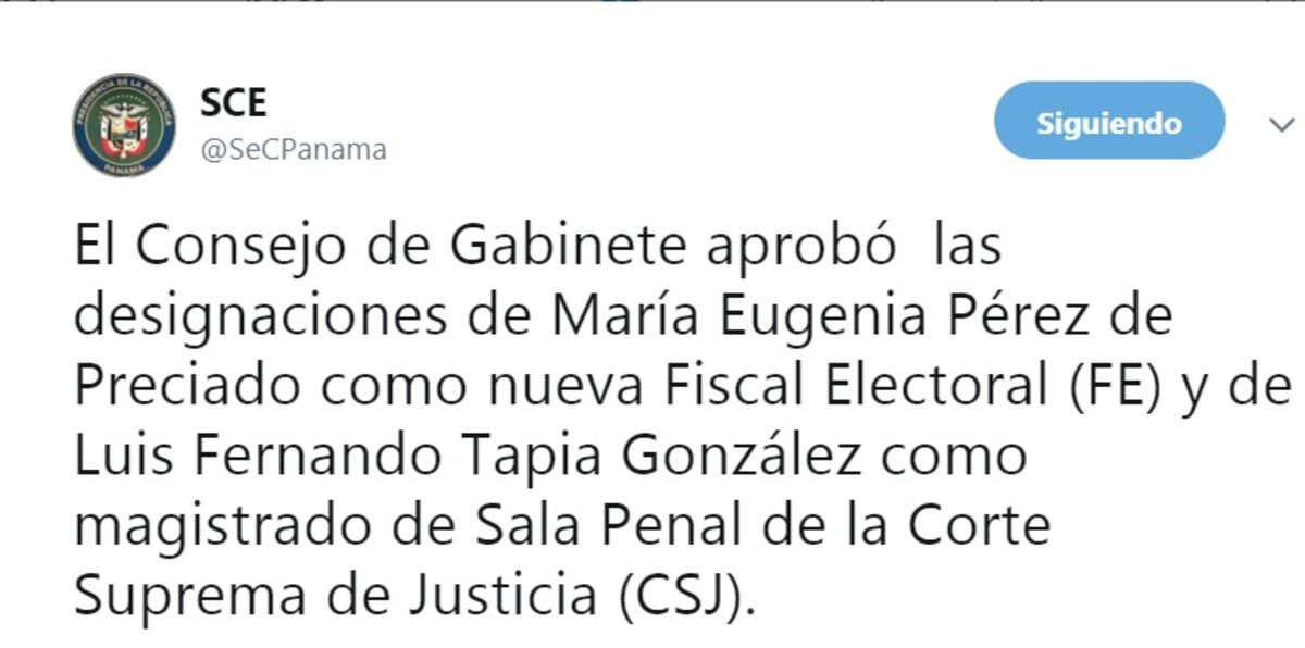 Gabinete designa reemplazo del magistrado Jerónimo Mejía. Chequee