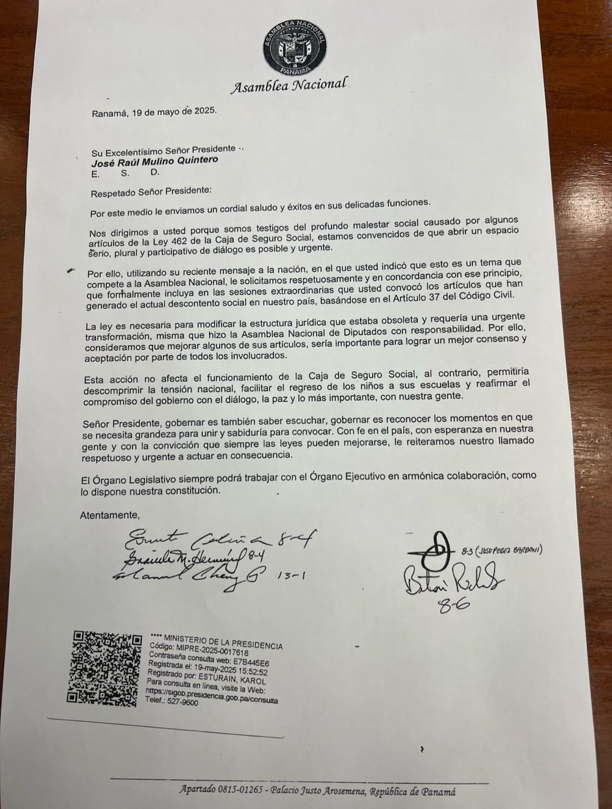 Diputados piden al presidente Mulino que incluya reformas de la CSS en sesiones extraordinarias